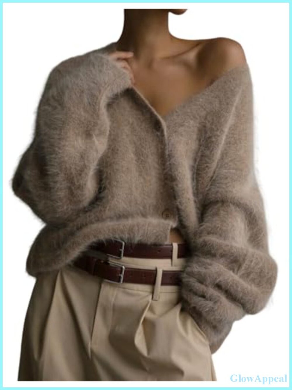 Womens Fuzzy Cardigan V Neck Long Sleeve Button Down Slouchy Knit Sweater